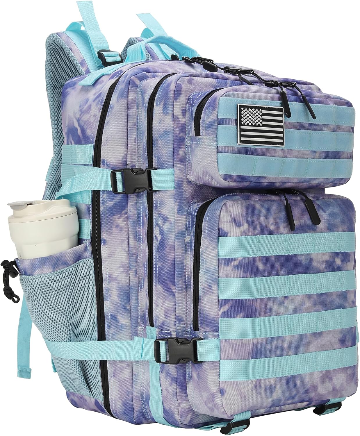 Lovelinks21 45L Tactical Assault Backpack 3 day assault pack with Molle Waterproof backpack Rucksack for Tactical Backpacks (Blue Tie-Dye)