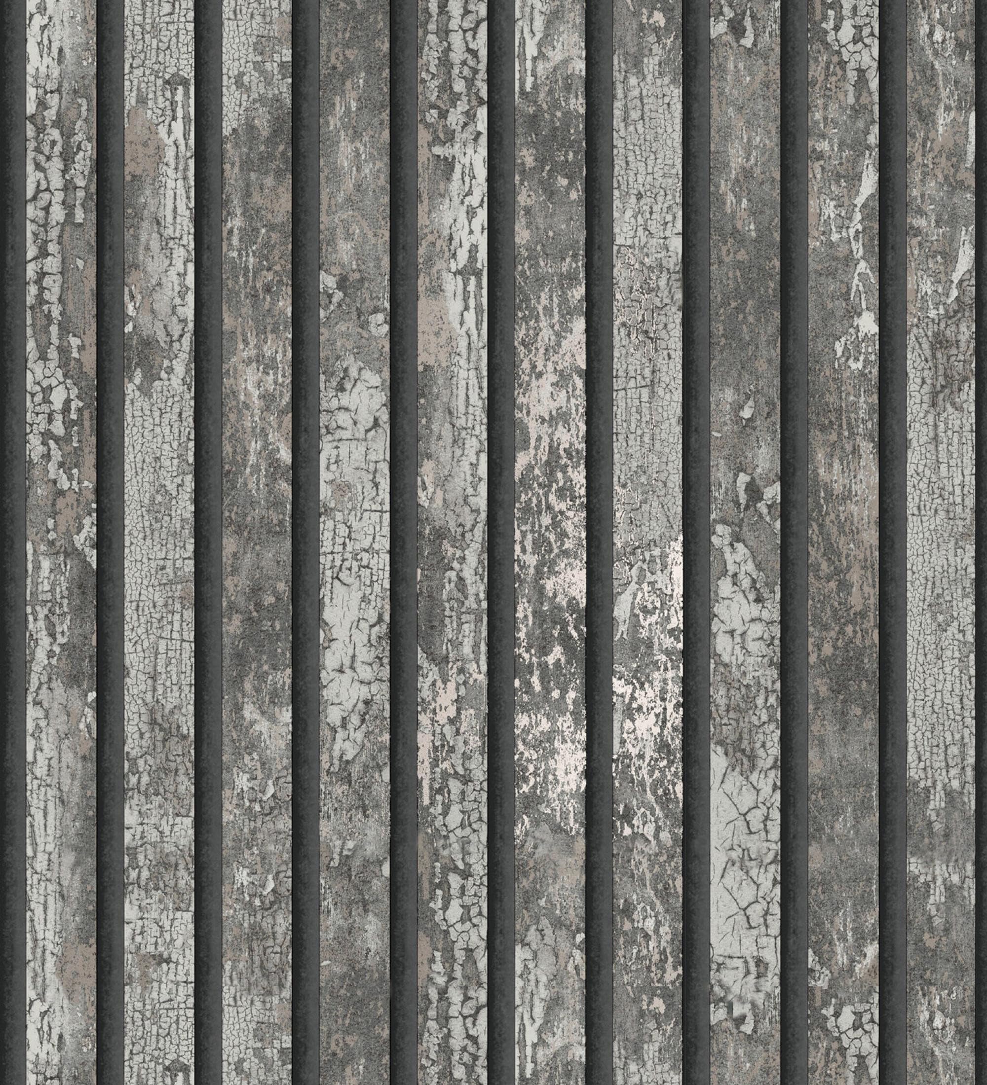 GAULAN 682387 - Papel pintado efecto listones de madera envejecida con detalles metalizados para pared salón dormitorio pasillo comedor - Rollo de 10 m x 0,52 m