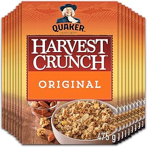 Quaker Harvest Crunch Original Granola Cereal, Multi-Pack, 475g (Pack of 16)