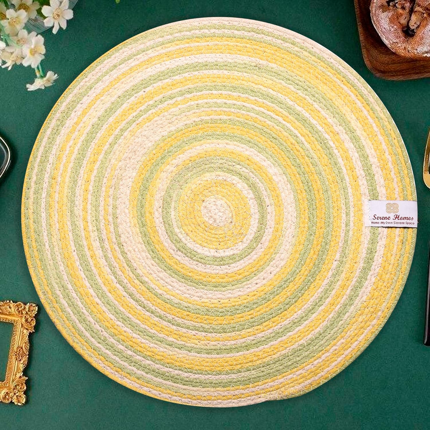 Amazon.com: SereneHomes Lime Yellow Round Placemat Set of 4 | Surface ...