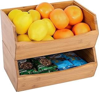 Seville Classics Bamboo Premium Organizer Storage Bins for Kitchen Silve...