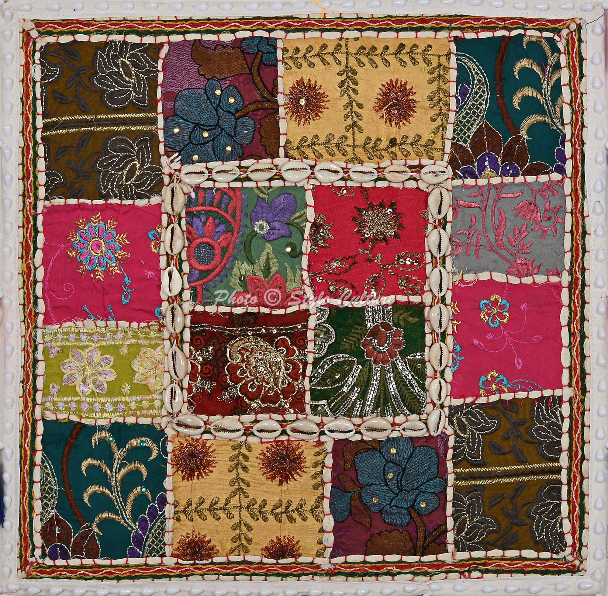 Bohemien Dekorativ Baumwolle Couch Kissenbezüge 40x40 cm Weiß Dekokissen Gesticktes Patchwork Schlafzimmer Sofa Kissen Bezüge Blumen Quadrat Umschlagverschluss Kissenhullen - 4 STK.
