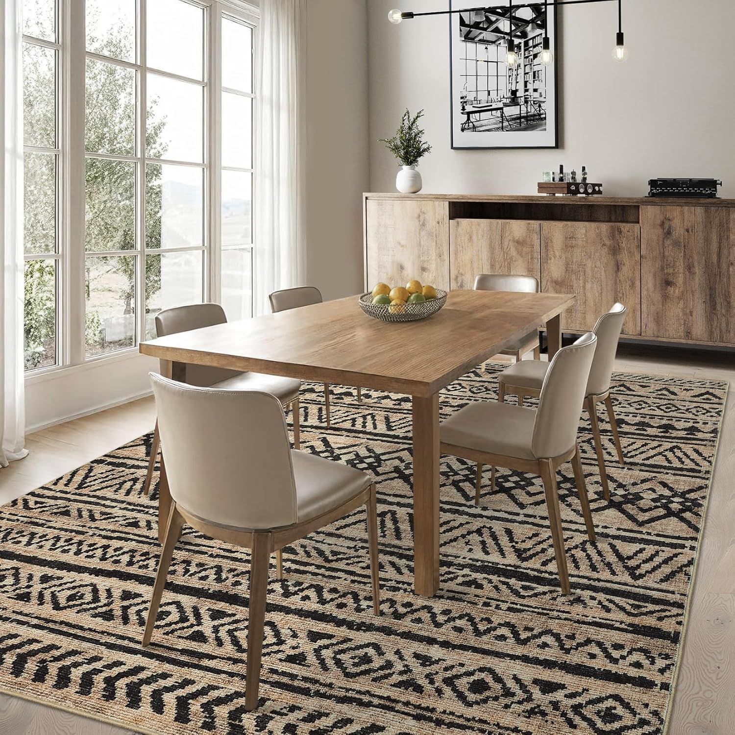 Garvee Rugs for Living Room 4x6 Washable Rugs Modern Boho Print Foldable Mats Non Slip Low Pile Carpet Non Shedding Low Pile Geometric Floor Cover for Bedroom, Nursery, Dining Room, Black Brown