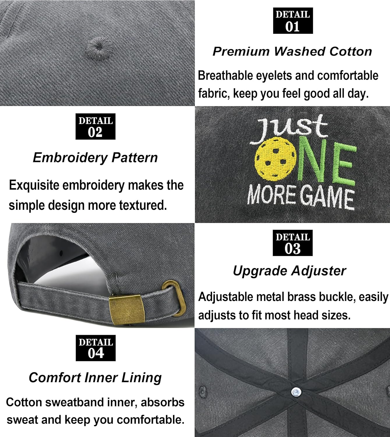 Pickleball Hat with Gift Box - Pickleball Gifts for Men Women - Washed Adjustable Embroidered Baseball Cap - Image 6