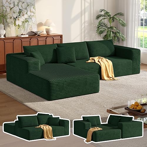 Miniatura 10 de MoonSpeak Sofá modular sin hueso de 133 pulgadas para sala de estar, moderno sofá modular con asiento profundo, sofá cama tapizado con 2 otomanas