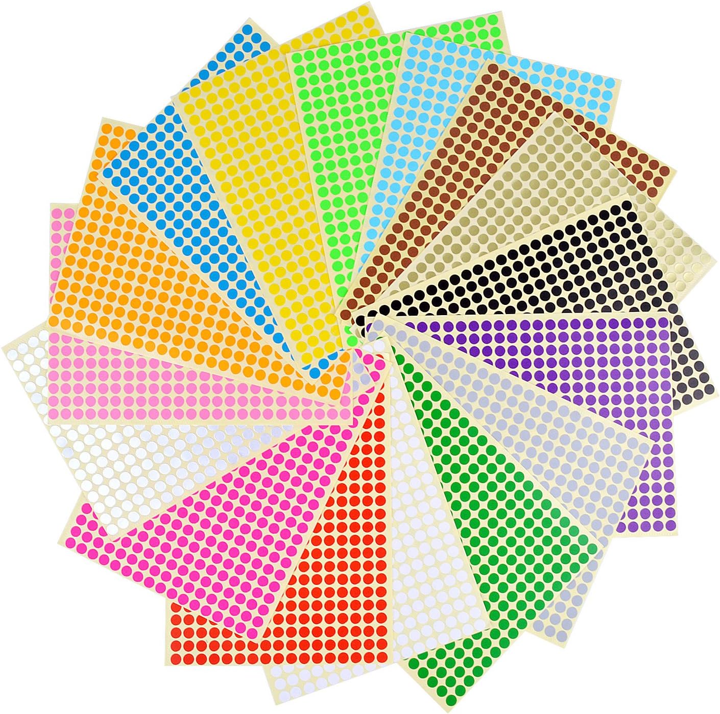 BronaGrand 16 Sheets Dia 1/4inch Self Adhesive Round Dot Stickers Coding Label Circle Stickers 6528 Dots in Pack 16 Colors