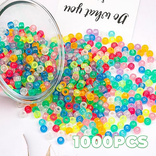 Miniatura 54 de 1000 cuentas de poni de 0.354 in, cuentas de barril de plástico blanco para collares, cuentas de pelo para trenzas, llavero, fabricación de joyas