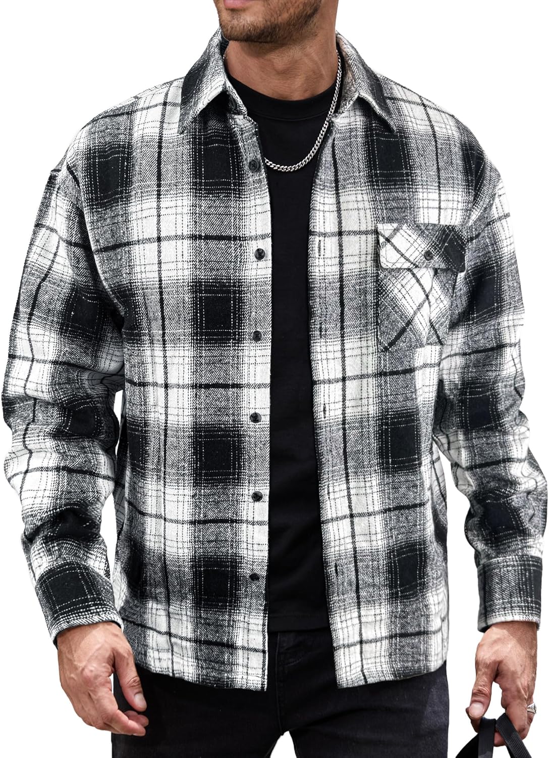JEMLDL Mens Flannel Shirts Jackets Casual Shackets Button Down Long Sleeve Plaid Shirt Lightweight Jackets with Pockets