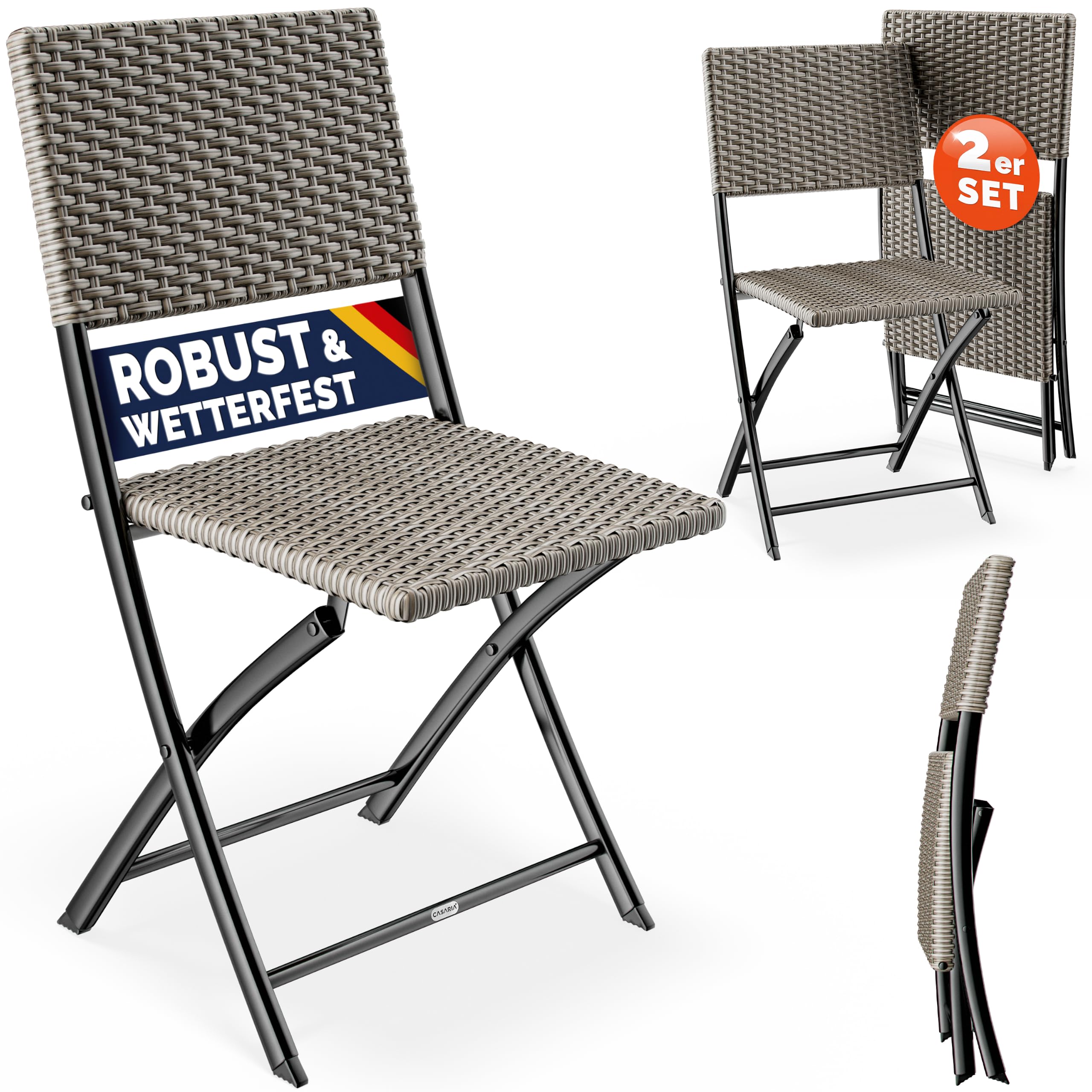Casaria® Polyrattan Klappstuhl 2er Set Creme leicht faltbar bis 120kg belastbar tragbar wetterfest Stuhl Sessel Balkon Terrasse Garten Camping Stuhl Sessel
