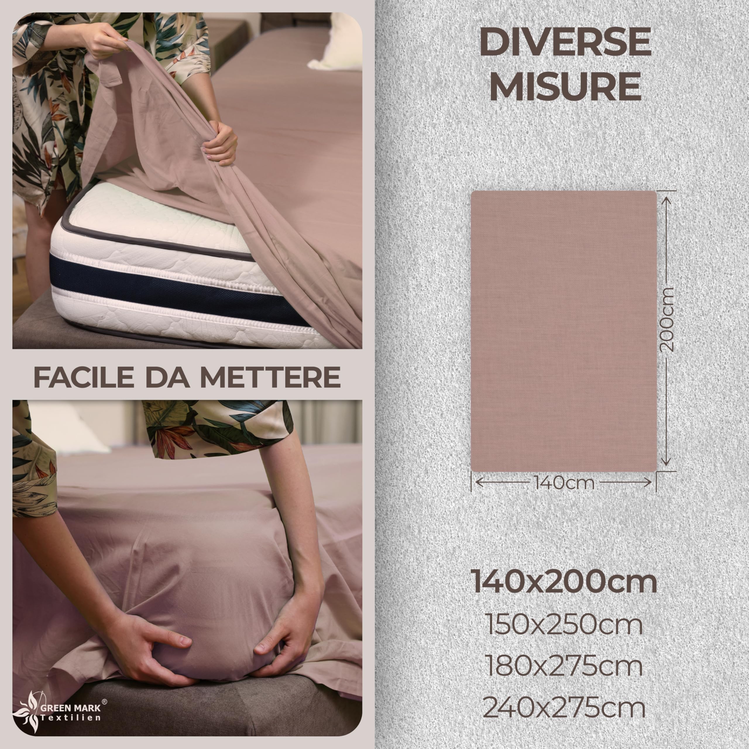 GREEN MARK Lenzuola piatte classiche – Set di 2 lenzuola piatte in 100% cotone, delicate sulla pelle, facili da curare e lavabili in lavatrice ad alte temperature - Sabbia/Beige - 140x200 cm