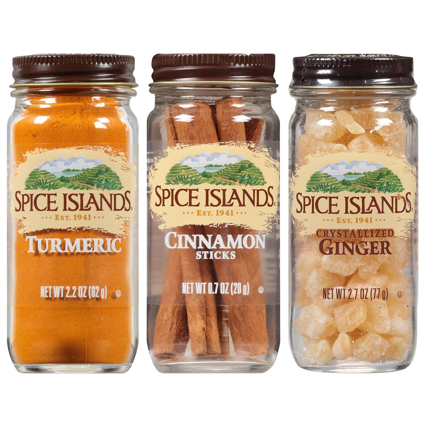 Spice Islands Natural Wellness Spice Set with Turmeric, Crystallized Ginger, and Cinnamon Sticks
