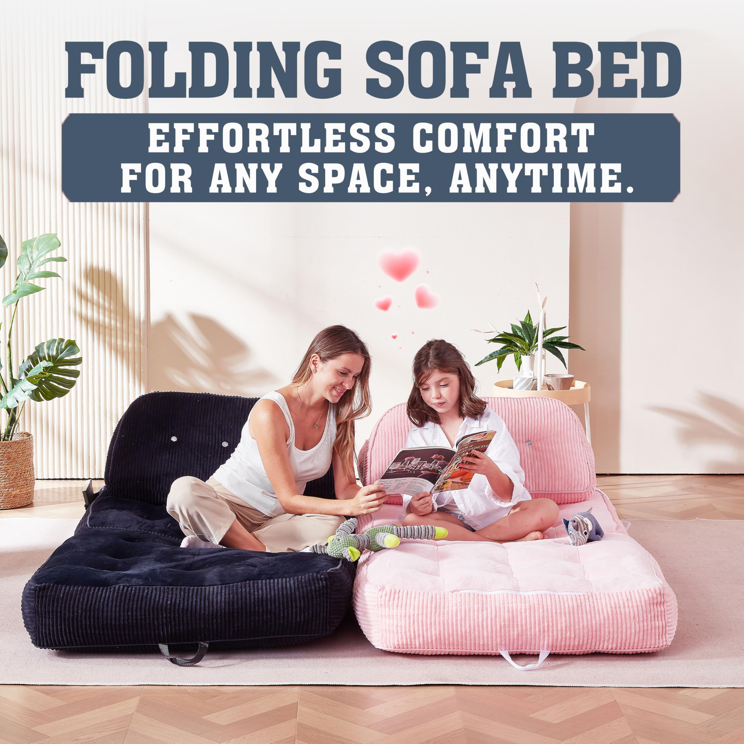Futon Sofa Bed Chair - Convertible Sleeper Bed for Small Space, No Assembly Required, Space-Saving, Breathable & Sweat-Wicking for Post-Workout Recovery, Yoga Stretch, Lounging, Gaming, Naps