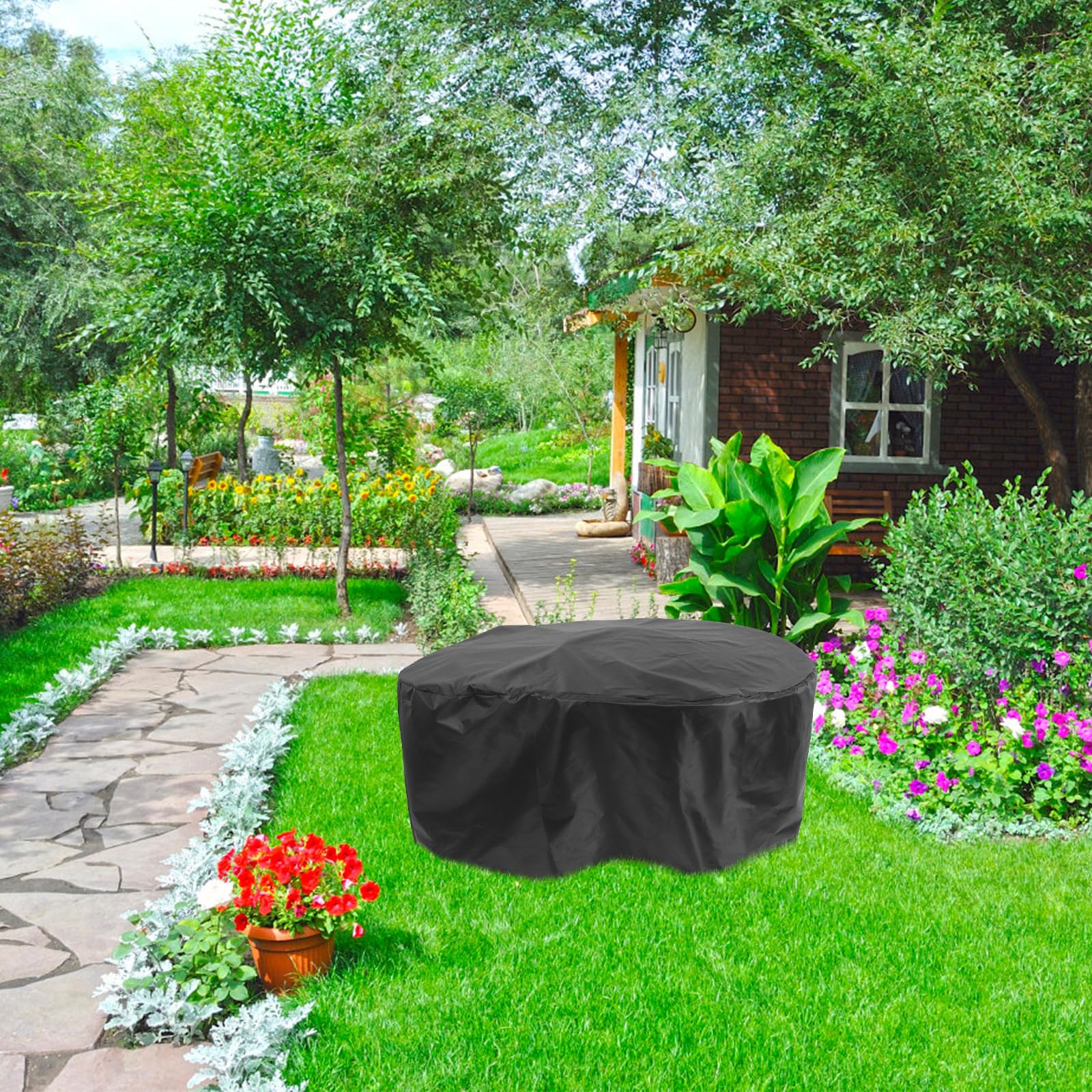 VICASKY Cubierta de Tela Oxford Negra para Patio y Piscina, Fácil Instalación, Protección contra Polvo y Sol para Tanque de Agua Exterior