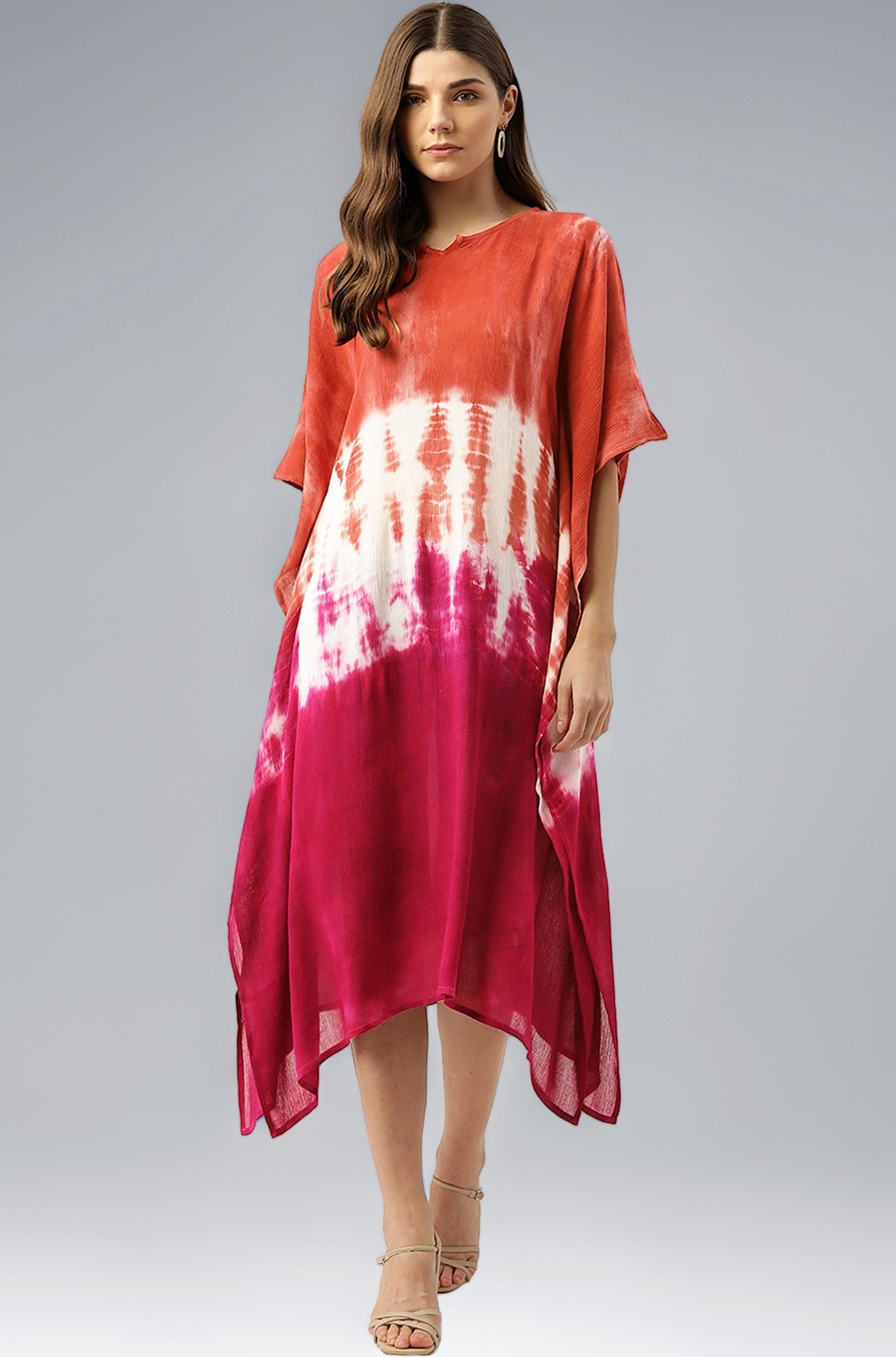 Maaesa Women Handcrafted Tie & Dye Rayon Kaftan Dress | Casual Wear | Flowy Kaftan Style | Lightweight & Breathable Fabric
