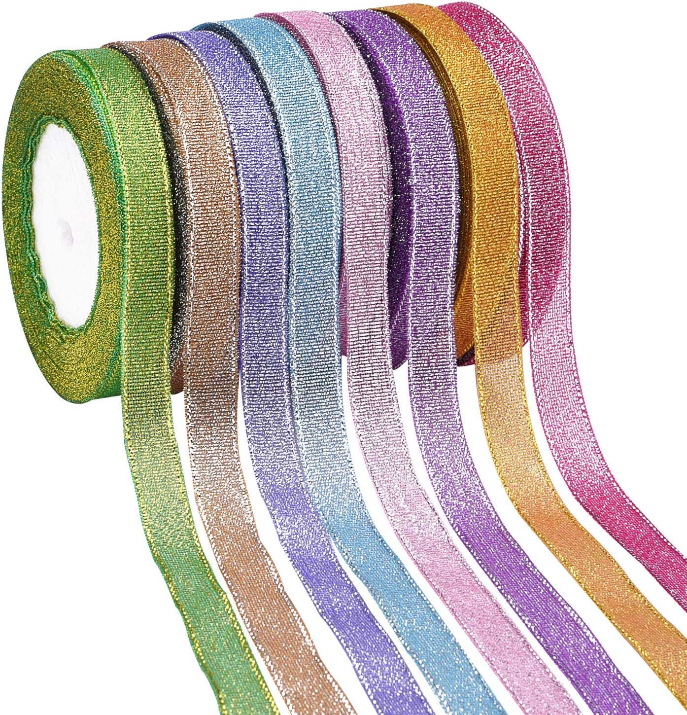 Livder 8 Rolls 1/2 Inch Width Metallic Glitter Ribbon for Holiday Wedding Birthday Party Decoration Gift Wrapping: Health & Personal Care