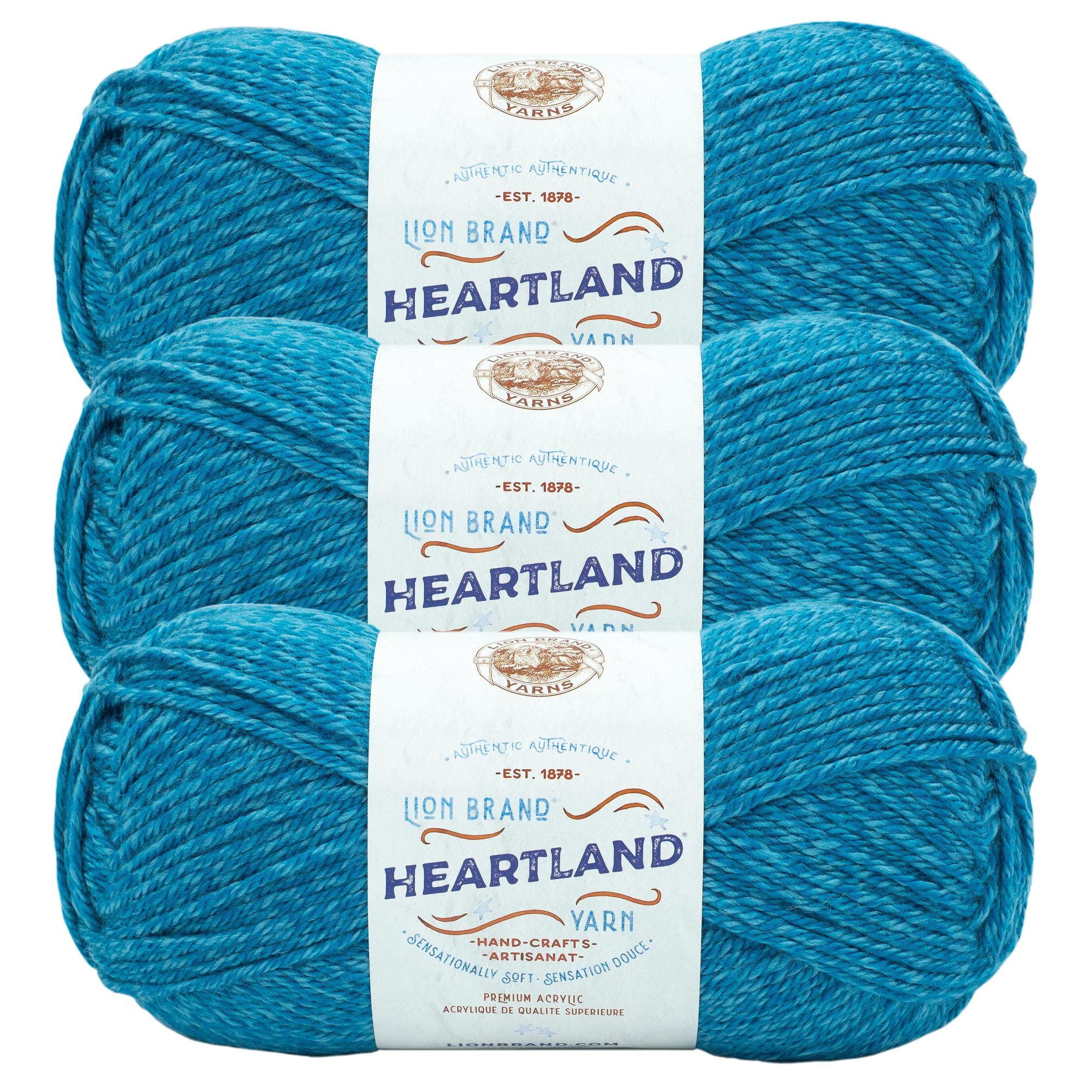 Lion Brand Yarn Heartland Yarn, Worsted-Weight Yarn for Knitting, Crocheting, and Crafting, 3 Pack, Virgin Islands