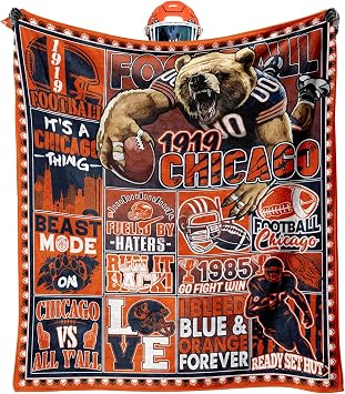 Football Fans Gifts for Chicago, Blanket for Chicago, Throw Blanket for Couch, Cooling Blankets for Hot Sleepers, Throws 60"x50"