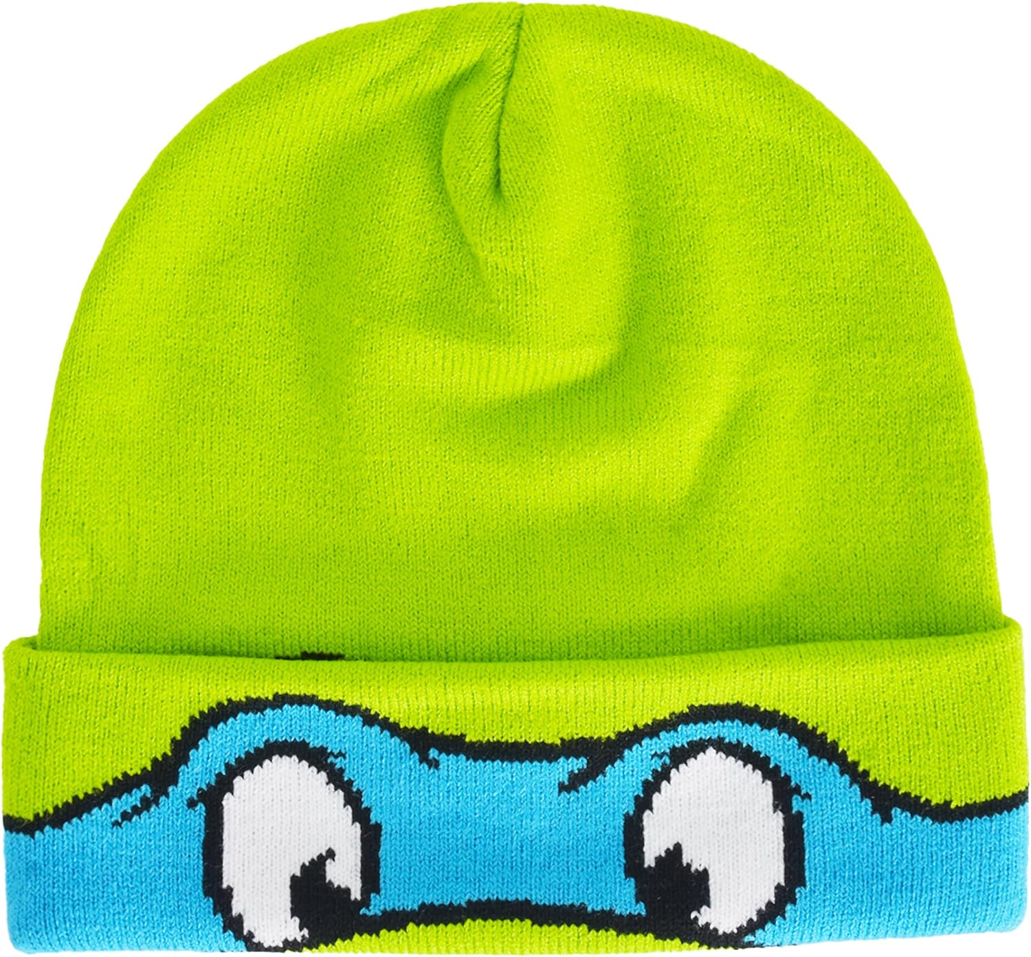 Teenage Mutant Ninja Turtles Beanie Hat, TMNT Leonardo Kids Roll Down Cuff Winter Knit Cap, Green, One Size