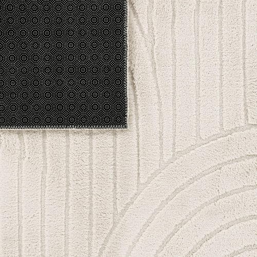 TT Home Shaggy Tapis Chambre Haut Poil Bohème Scandi Abstrait Unis Lavable Geometrique, Crème 1, 200x280 cm - 5
