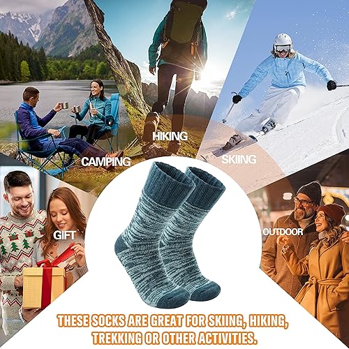 Miniatura 6 de 3 pares de calcetines térmicos cálidos para mujeres y hombres, calcetines de esquí de invierno con aislamiento para botas gruesas para clima frío
