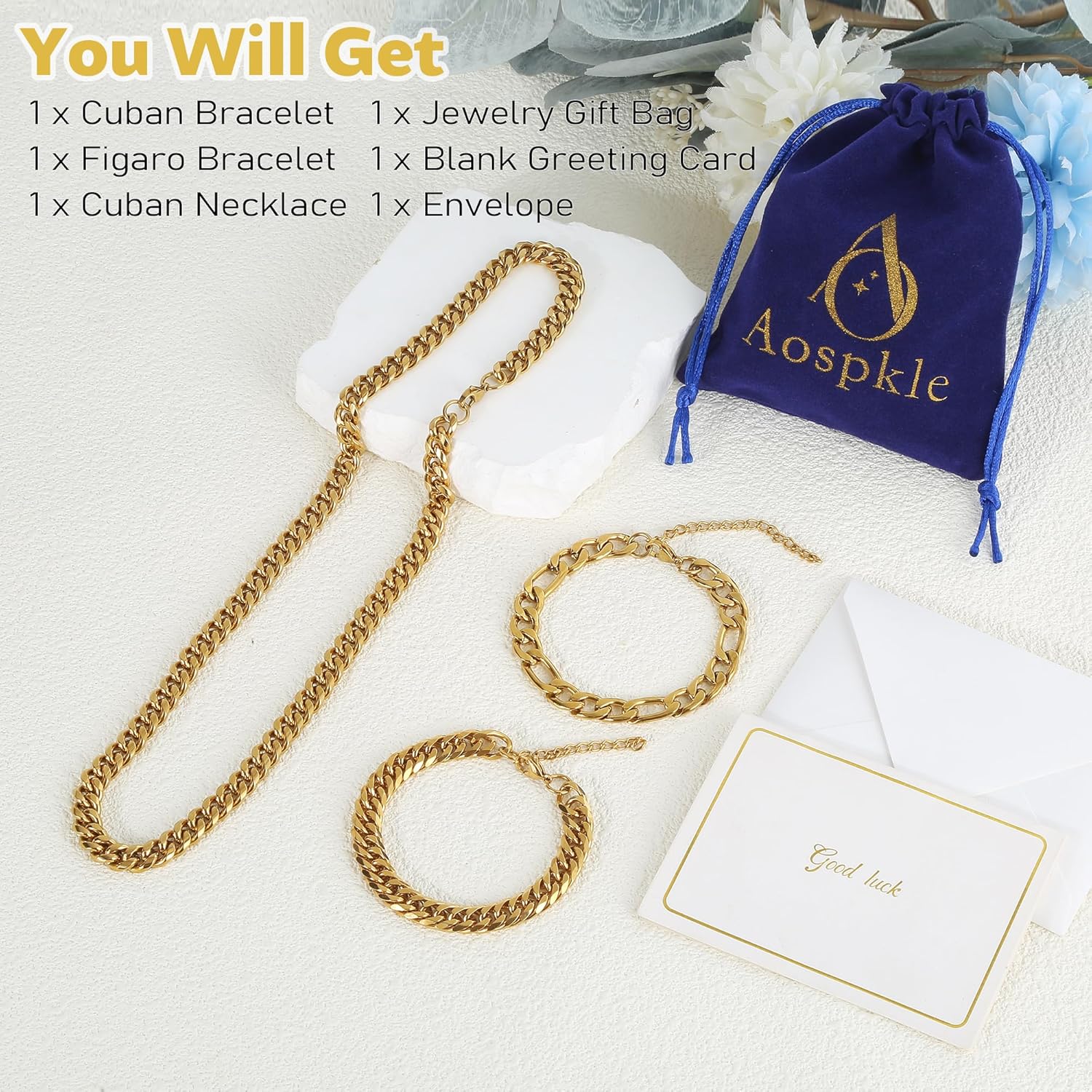 3PCS Cuban Link Figaro Bracelet Necklace for Men, Silver Gold Black Sturdy 316L Stainless Steel Cuban Link Figaro Chain with 2-inch Jewelry Set with Gift Message Card 8mm - Image 4