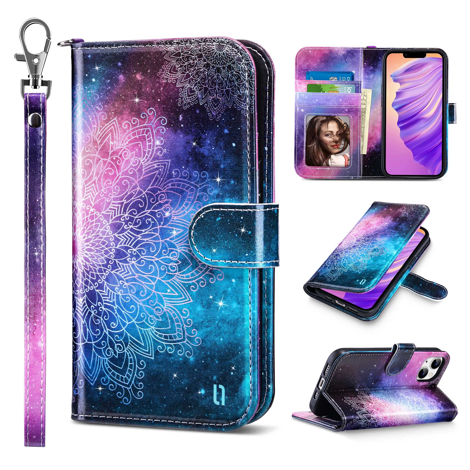 ULAK Compatible with iPhone 14 Wallet Case for Women, Premium PU Leather Flip Cover with Card Holder Kickstand, Protective Phone Case for iPhone 14