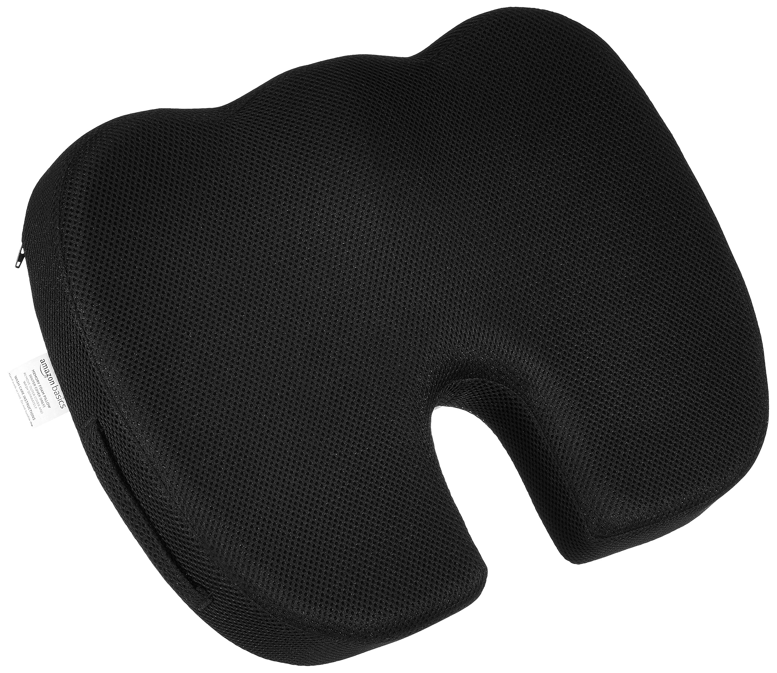 Amazon Basics Fabric Non-Slip Coccyx Seat Cushion for Tailbone, Sciatica & Lower Back Pain Relief|Ergonomic Contoured Cushion - Large, Upto 100 Kg Wt, Mesh Black