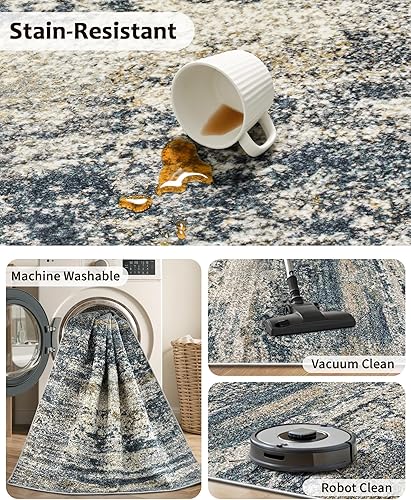 Miniatura 7 de Art&Tuft Alfombra de área lavable de 9 x 12 pies, con parte trasera antideslizante, alfombra abstracta de 9 x 12 pulgadas, alfombras resistentes a