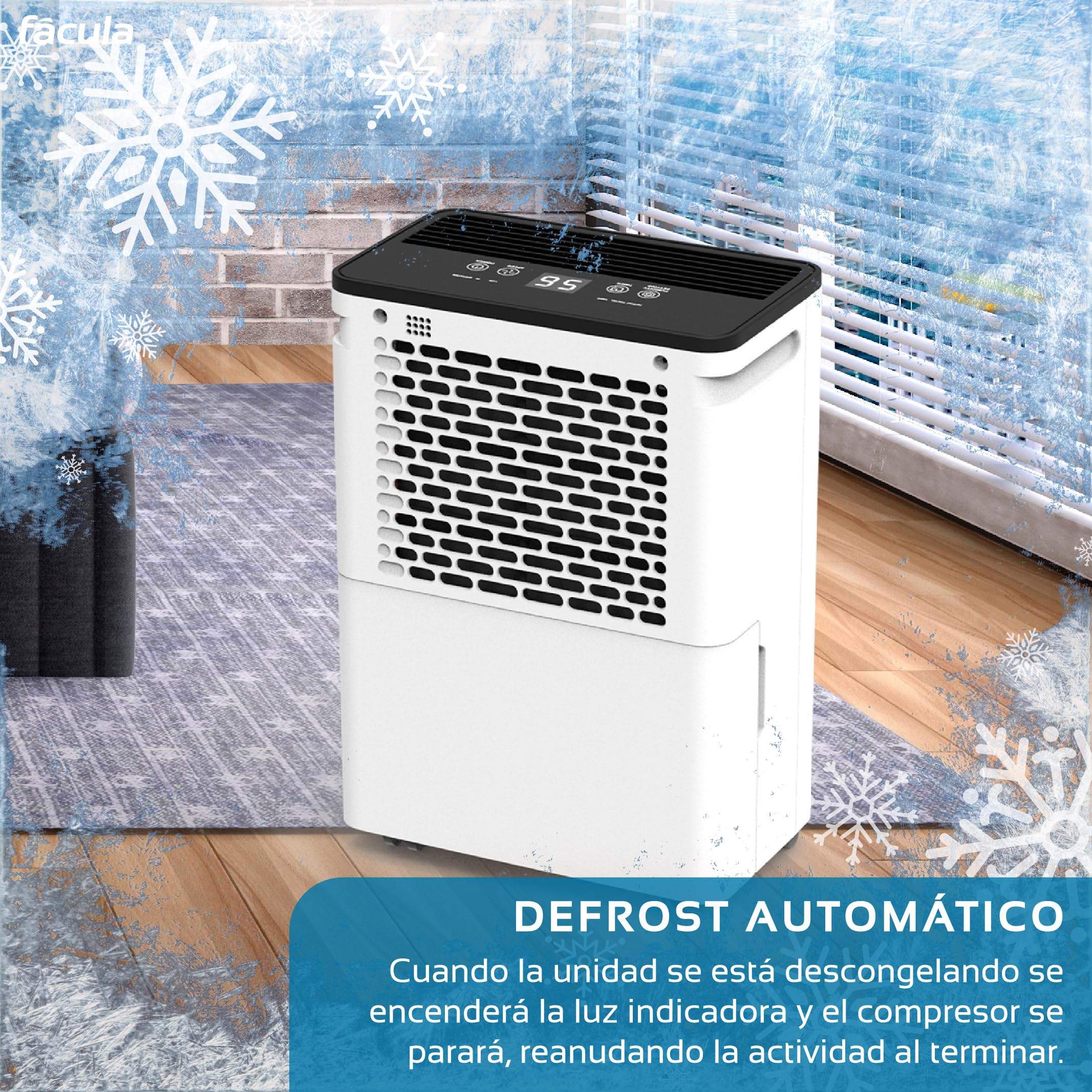 facula - Deshumidificador Bora 12L | Modo Auto | Modo Inteligente | Temporizador 1-24h | Función Drenaje Continuo