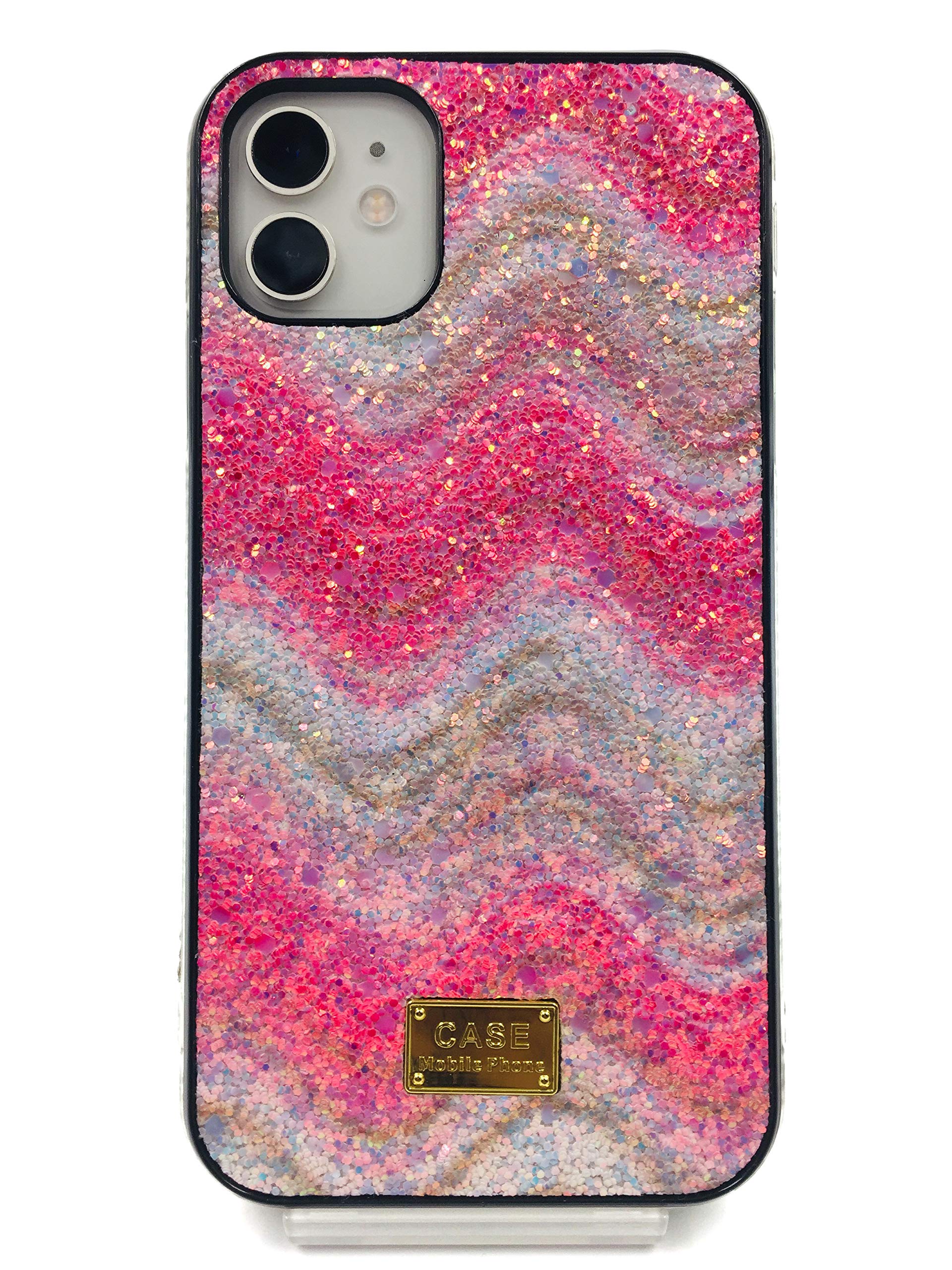 Luxx iPhone 11 / iPhone 11 Pro Max Glitter Case Wave Design with Bling Bumper PC + TPU Hybrid Shockproof Case for Women & Girls iPhone 11 (6.1") Pink