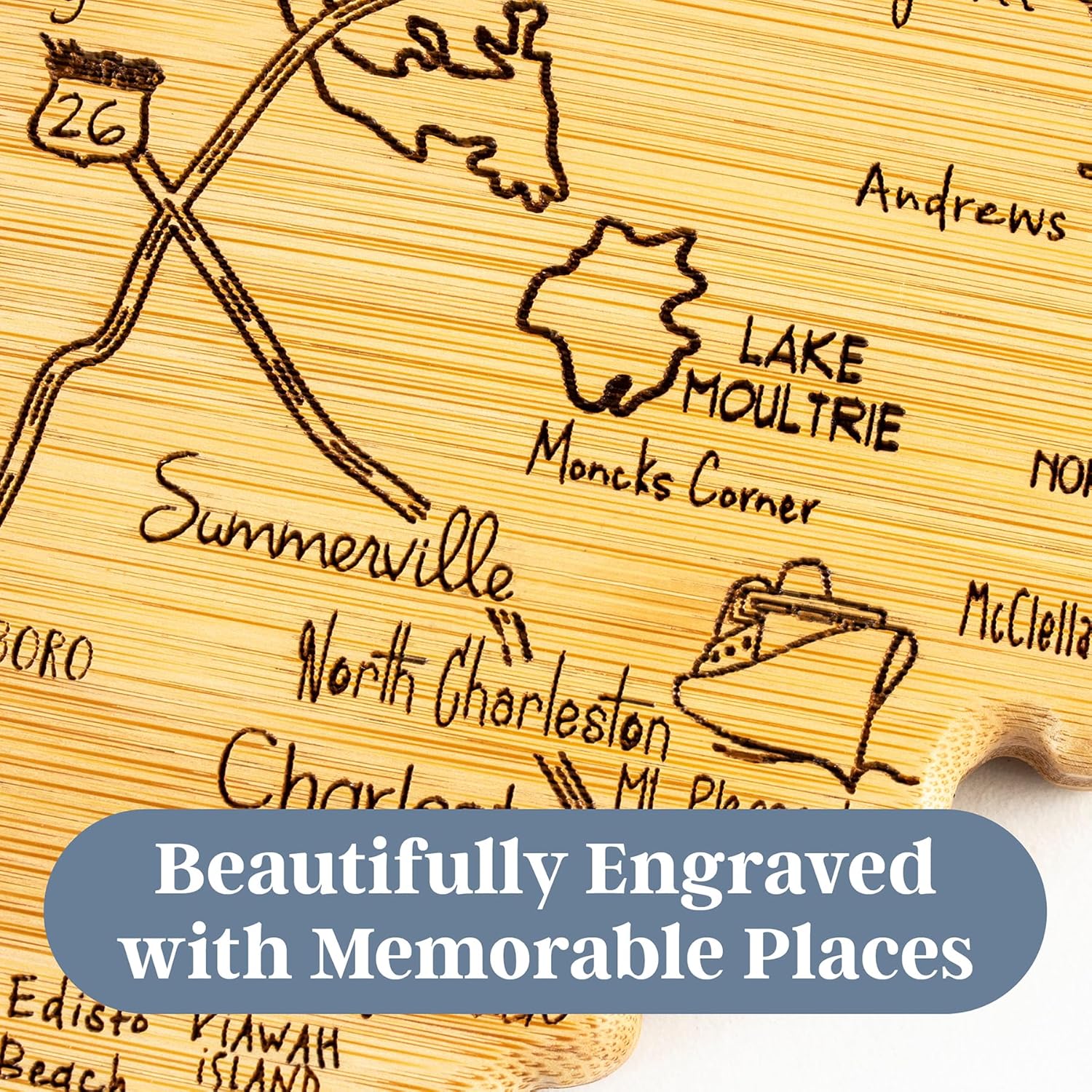 Totally Bamboo South Carolina Shaped Cutting Board – Bamboo Charcuterie and Serving Board with Hang Tie for Wall Display - Image 3