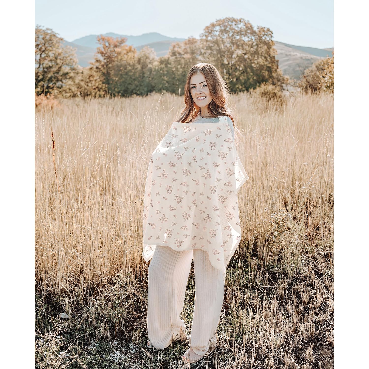 Konssy 2-Pack Muslin Nursing Cover Up for Breastfeeding Moms with Rigid Hoop, 100% Cotton, Lightweight & Breathable Breastfeeding Cover, Adjustable & Comfort