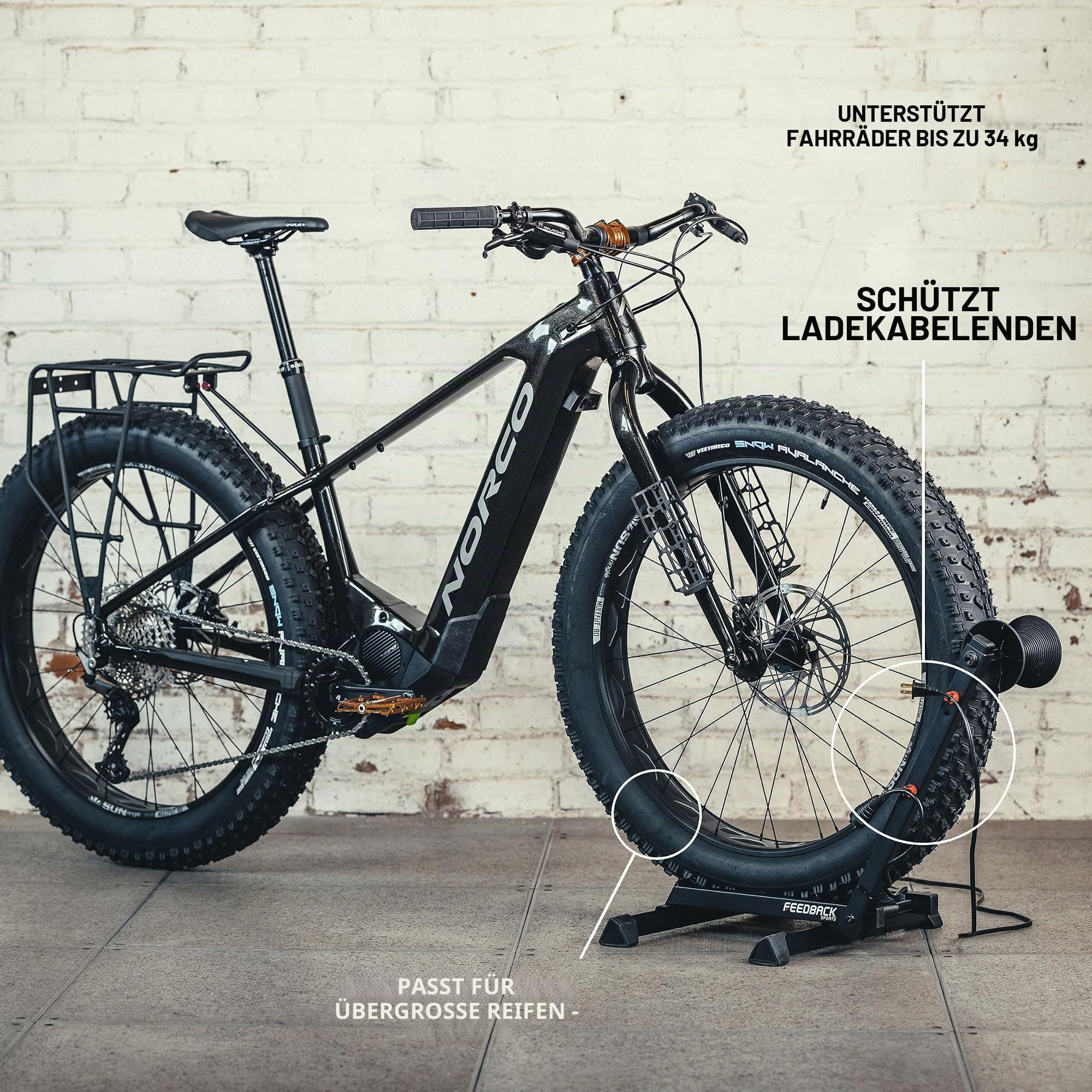 Feedback Sports Rakk 2.0 E-Bike-Fahrradständer, freistehender Bodenständer für E-Bikes mit magnetischem Kabelorganizer