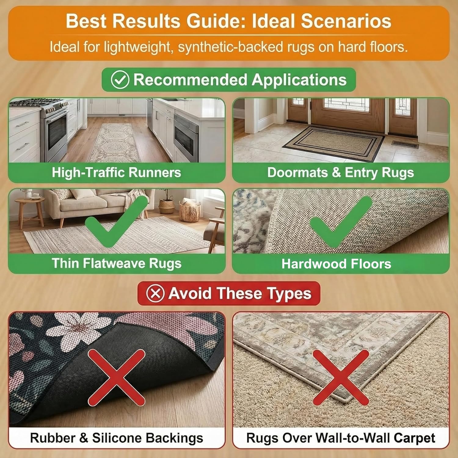 24 PCS Rug Gripper with Triangle & Trapezoid Design, Non-Slip Double-Sided Carpet Tape for Area Rugs, Adhesive Rug Pads for Hardwood Floors and Tiles, Keep Corners Flat (Black)