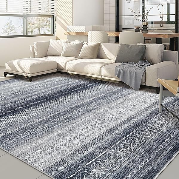 Nakagishi 10x14 Area Rugs Living Room: Washable Boho Large Neutral Modern Soft Stain Resistant Farmhouse Indoor Rug Non-Slip Accent Carpet for Bedroom Nursery Kids Playroom Office Dining Room- Blue