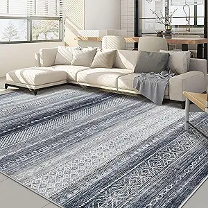 Nakagishi 10x12 Area Rug Living Room: Washable Boho Large Neutral Modern Soft Stain Resistant Farmhouse Indoor Floor Rug Non-Slip Accent Carpet for Bedroom Nursery Kids Playroom Office- Blue