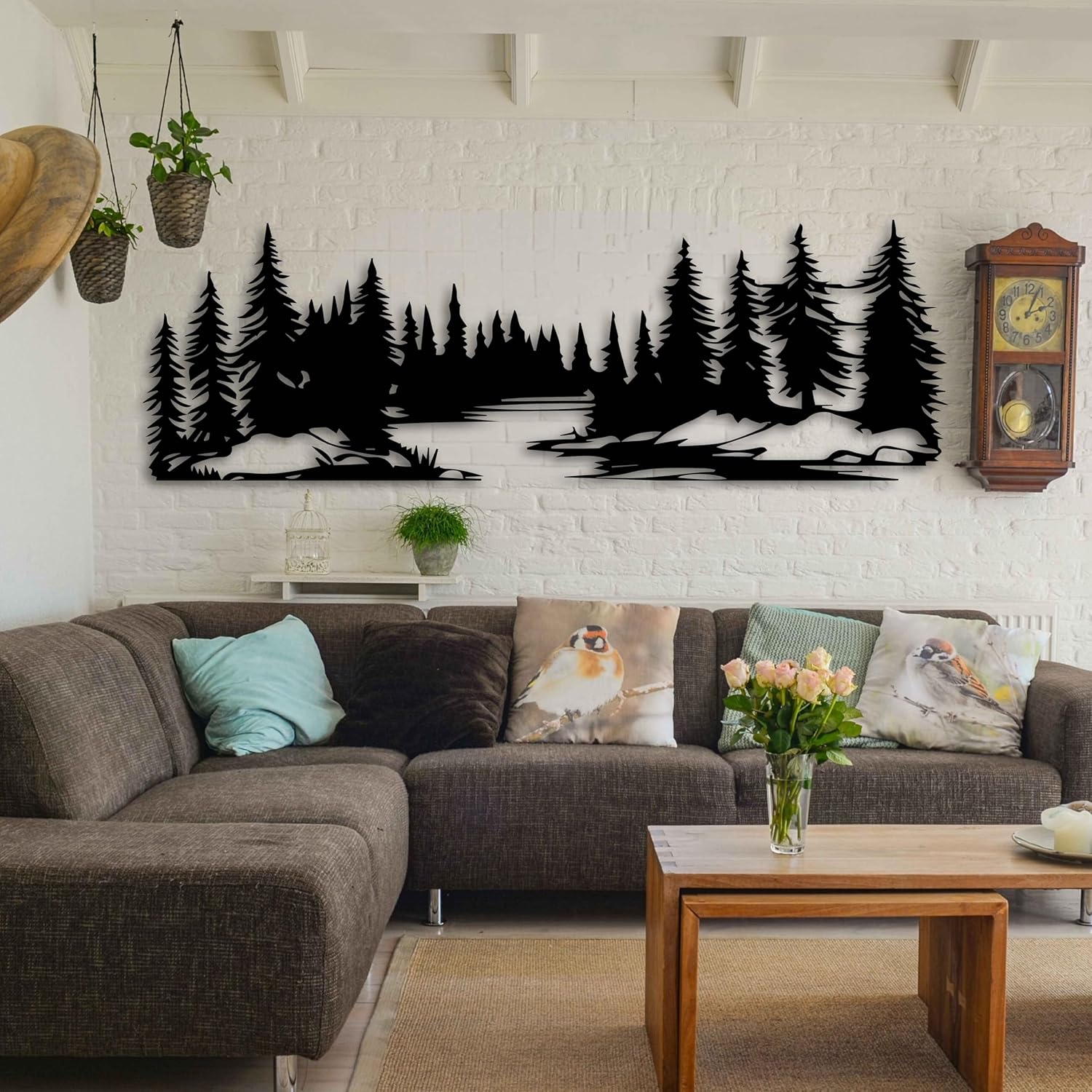KAWA METALWORKS Trees and River Landscape Metal Wall Art, Forest Rustic Metal Wall Hanging, Lodge and Cottage Wall Decor, Nature Inspired Wall Sculpture, Indoor and Outdoor Decoration