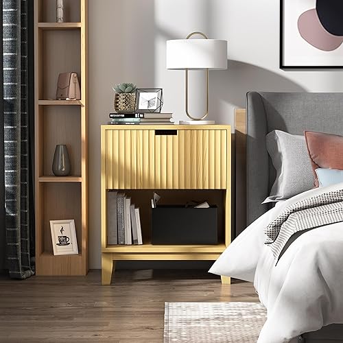 Miniatura 4 de Mesita de noche, mesa auxiliar, mesa auxiliar de granja con cajón y almacenamiento abierto, mesita de noche para dormitorio, sala de estar y