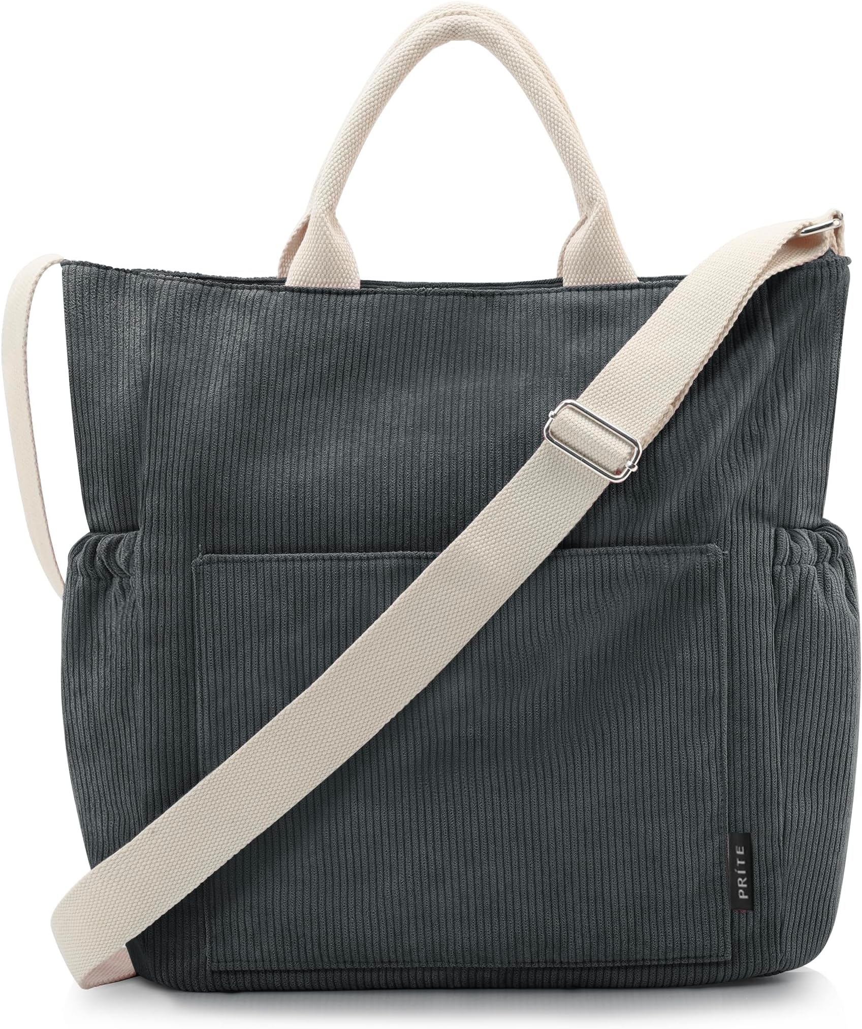 Corduroy Tote Bag for Women with Zipper, Large Capacity Shoulder Bags with Adjustable Strap and Pockets Waterproof Handbag for Work School Shopping Travel College