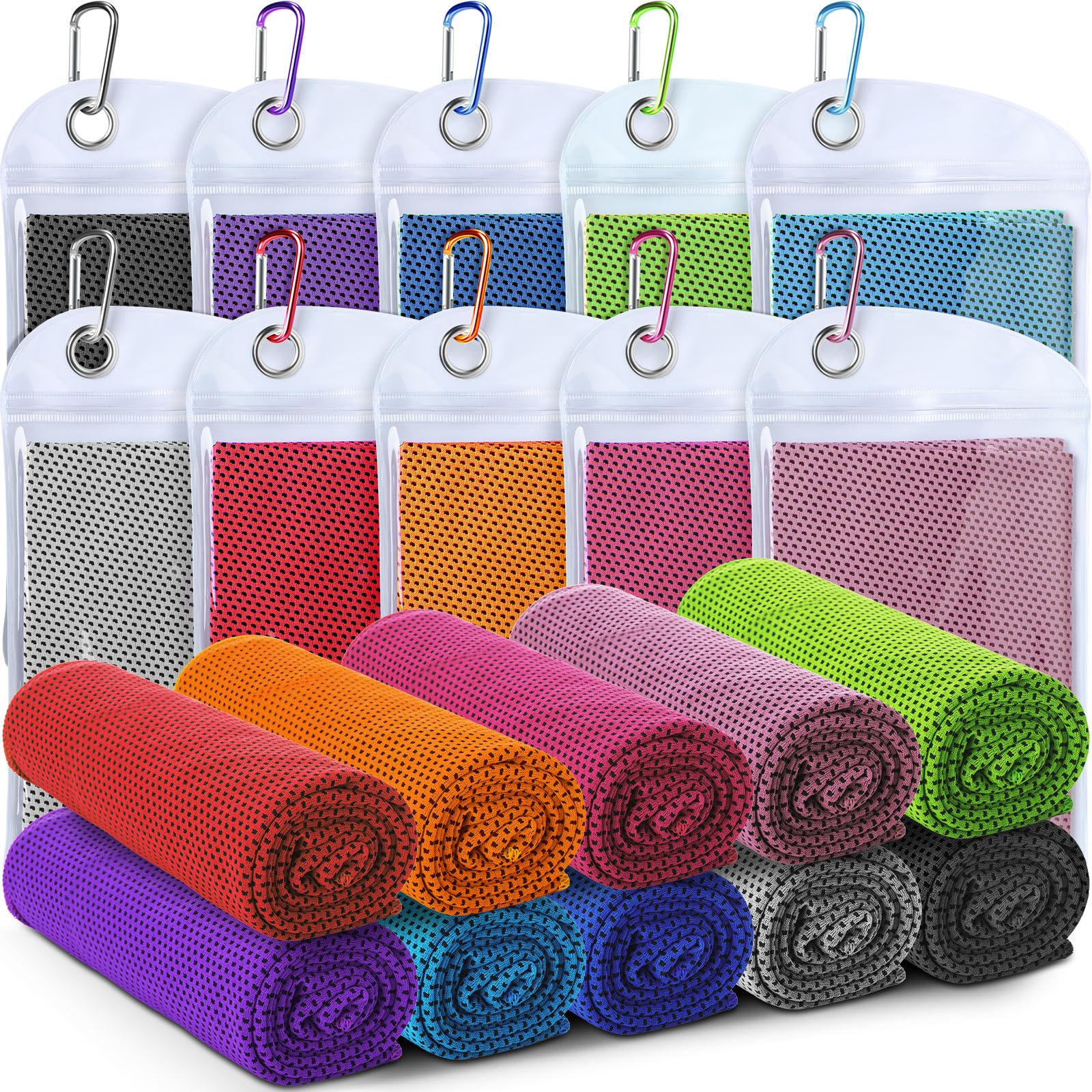 Paquete de 20 toallas de enfriamiento de microfibra, toalla deportiva transpirable, toalla fría con bolsa, toalla húmeda para cuello, hombres y mujeres, se mantiene fresco, yoga, gimnasio, golf,