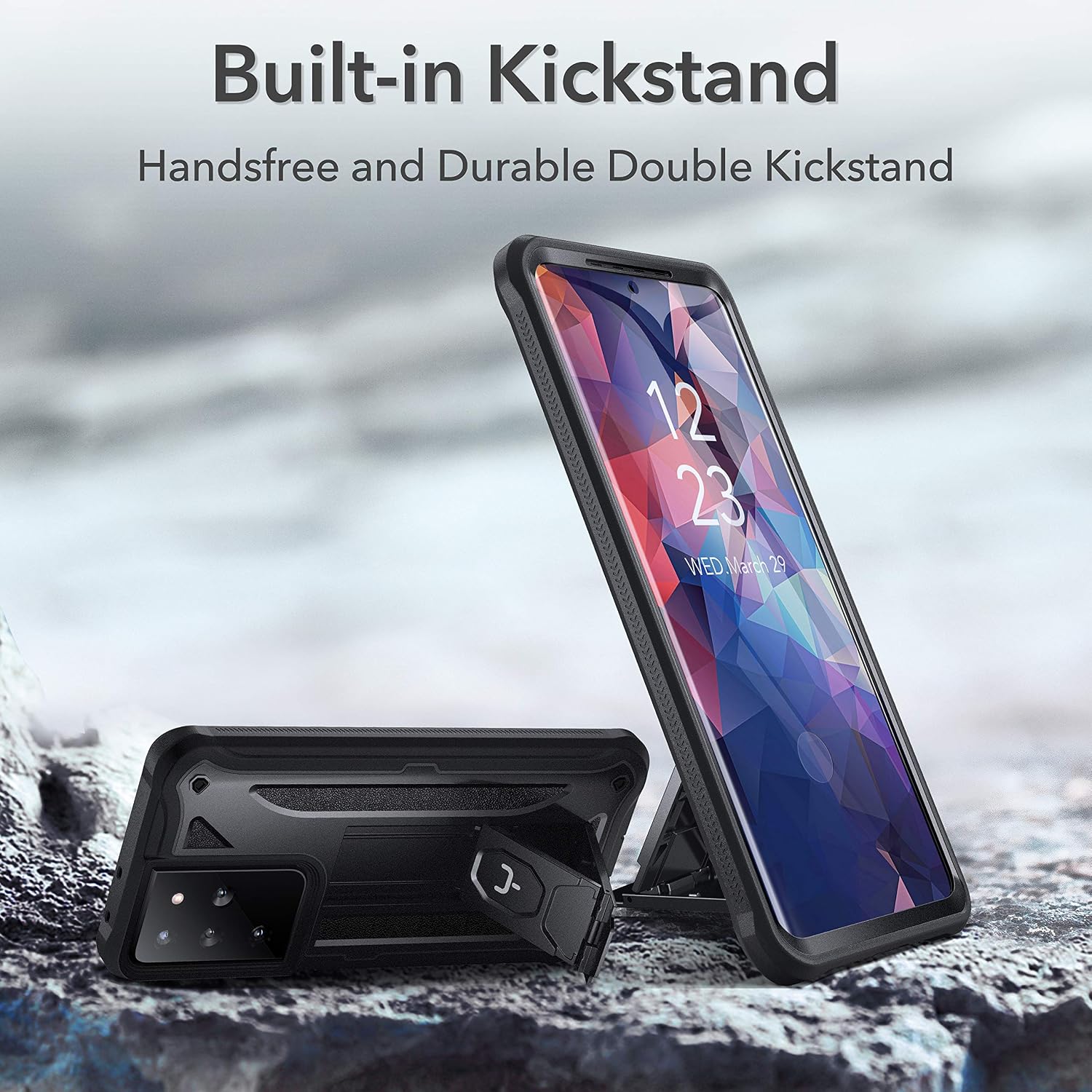 YOUMAKER [2021 Upgraded Fingerprint Recognition Tech] Design for Galaxy S21 Ultra case with Built-in Screen Protector, Kickstand Full Body Rugged Cover for Samsung Galaxy S21 Ultra 6.8 inch-Black