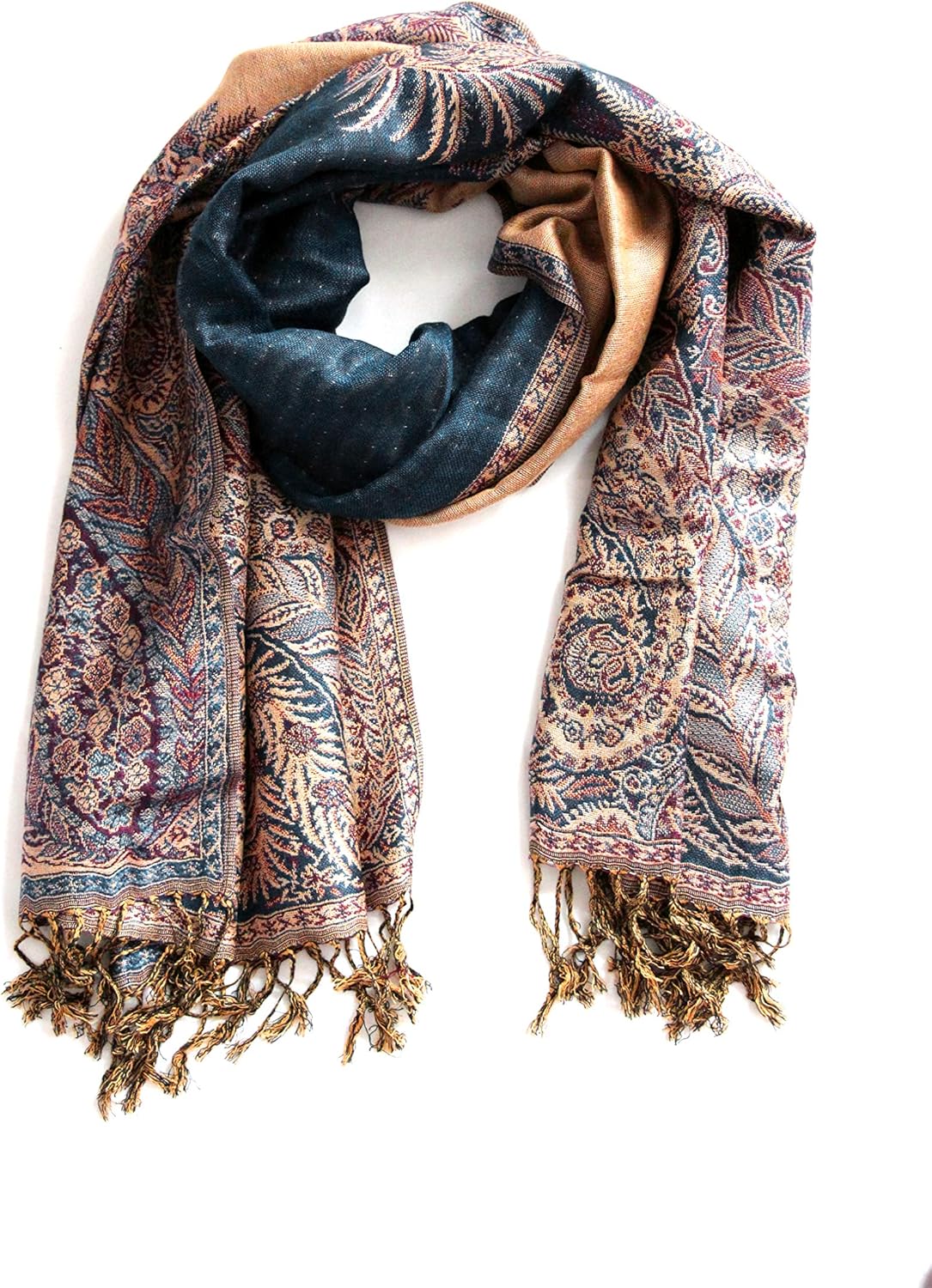 Sakkas Luxurious Double Layered Jacquard Big Paisley Pashmina Shawl Wrap Scarf - Image 3