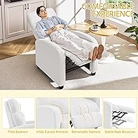 Vista 7 de Yaheetech Silla Reclinable Boucle Sofá Individual Asiento de Cine en Casa Ajustable Silla Reclinable Individual Moderna para Sala de Estar Blanco