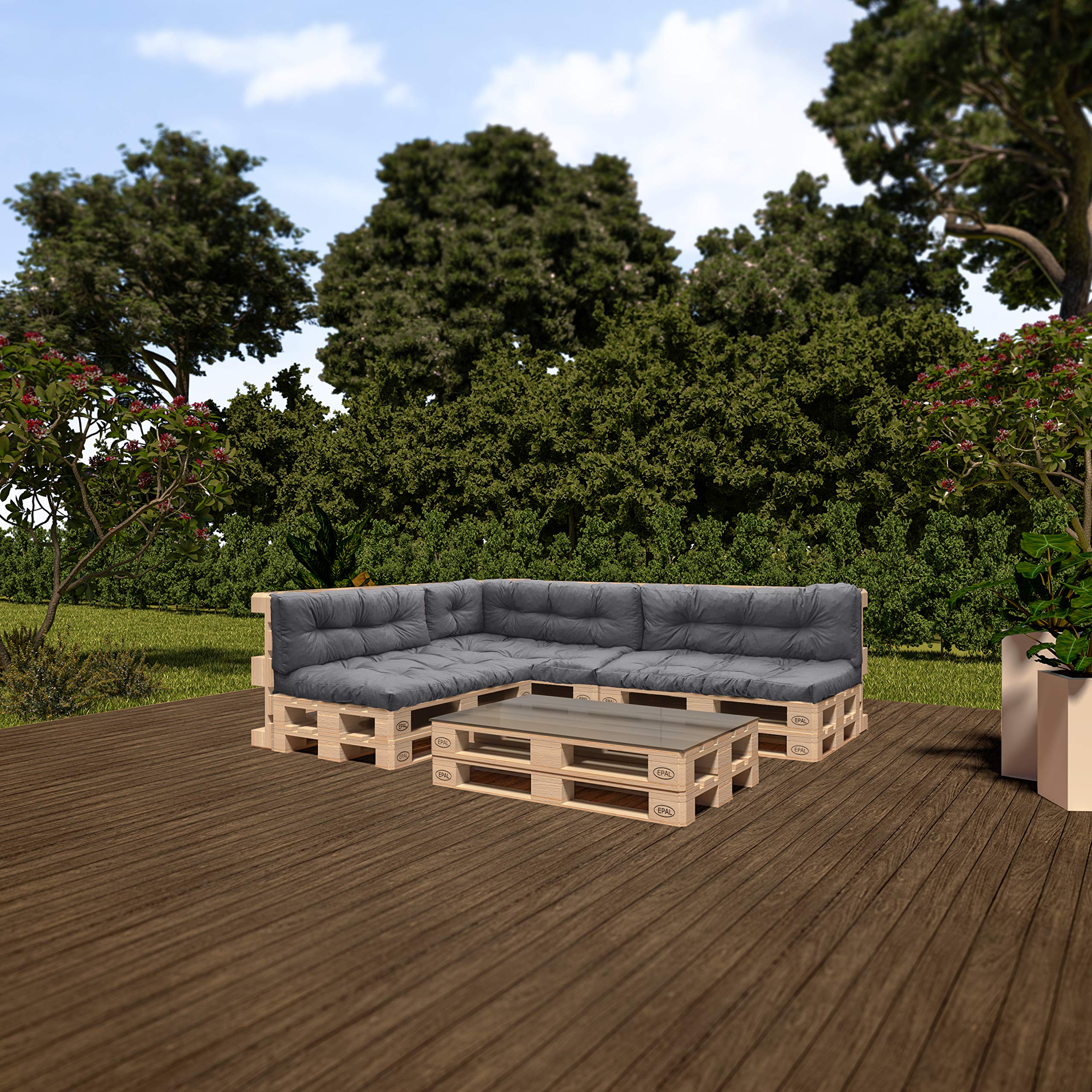 Palettenkissen – 8-teiliges Set | Palettenauflage für Palettensofa | Sitz- und Rückenkissen für Europaletten | Palettenmöbel Indoor & Outdoor, UV-beständig | Made in EU | Dunkelgrau