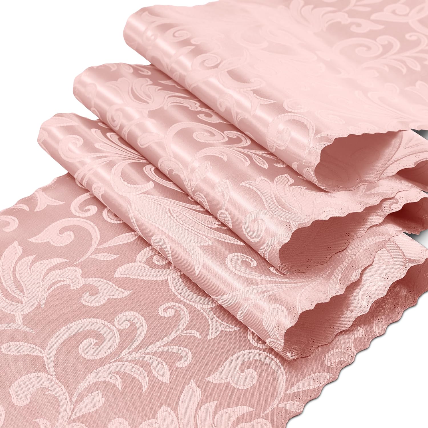 RUDONG M 12 Pack Rose Gold Satin Table Runners 12 x 108 Inch, Long Silky Damask Table Runner Decor, Bright Smooth Jacquard Dining Table Runners for Weddings, Banquet, Parties Dinner Decoration