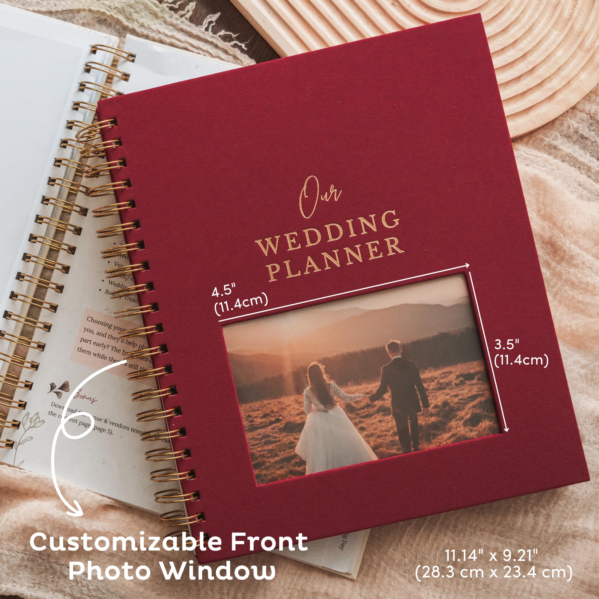 Linen Umfangreicher Hochzeitsplaner – anpassbares Fotofenster Hochzeitsplanungsbuch und Organizer, perfekt für verlobte Geschenke, Verlobungsgeschenke für Paare, Hochzeits-Notizbuch, Andenken (Wald)
