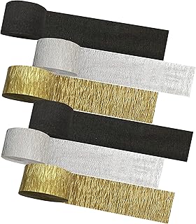 Birthday Party Crepe Paper Streamers Decoration,Colored Streamer Backdrop,Black,Gold,Silve,6 Rolls 492ft(1.8 Inch x 82 Ft/...