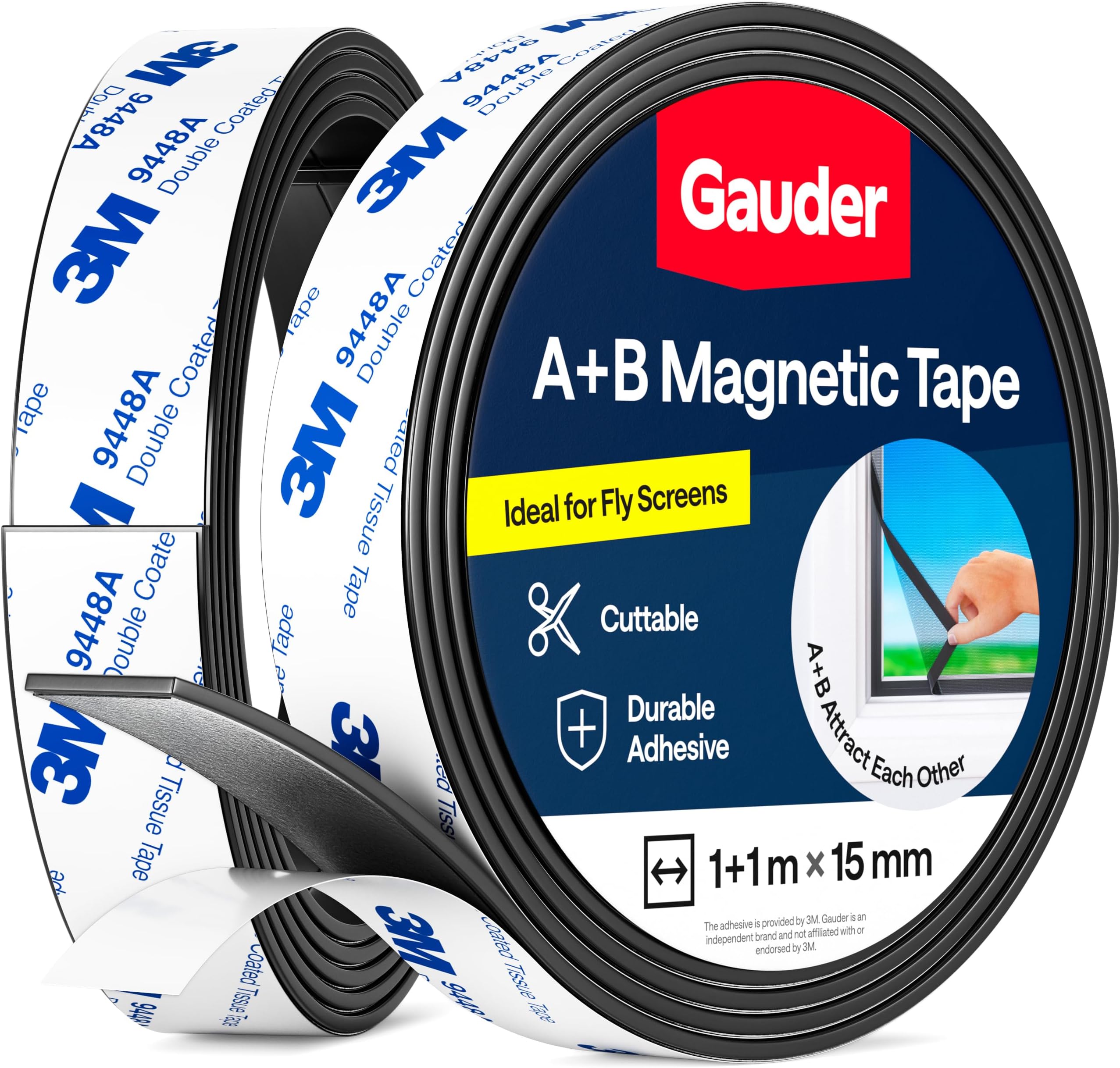 A+B Magnetic Tape for Fly Screens & Mosquito Nets - Self-Adhesive Magnetic Strips with Strong Mutual Attraction - Magnet Tape with Counterpart & Strong Adhesive (1+1 m)