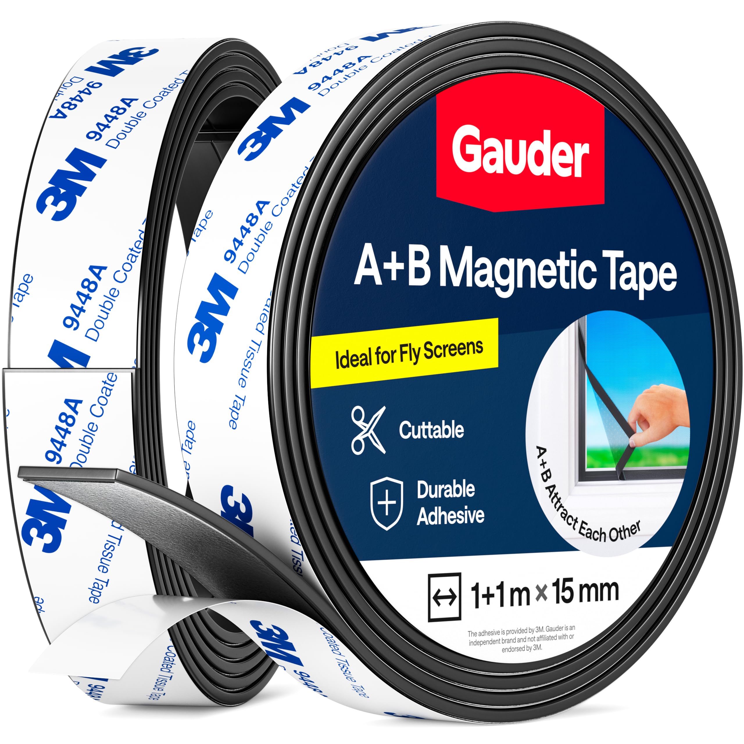 GAUDERA+B Magnetic Tape for Fly Screens & Mosquito Nets - Self-Adhesive Magnetic Strips with Strong Mutual Attraction - Magnet Tape with Counterpart & Strong Adhesive (1+1 m)