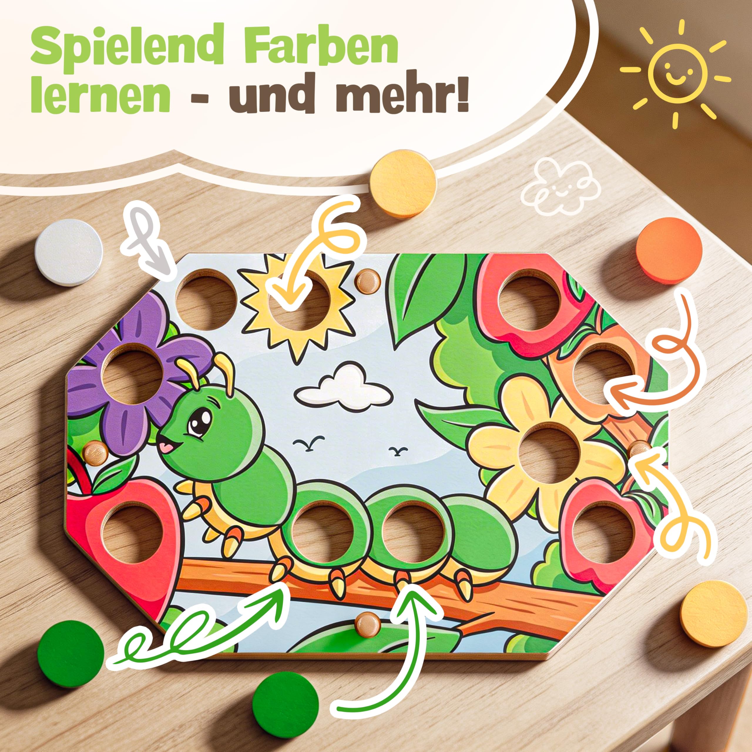 Farblernstation - Farben Lernen Steckspiel ab 2 Jahren - Montessori Spielzeug für Mädchen & Jungen - FSC® 100% Holz - Pädagogisches Kinder Farbenspiel - Lernspielzeug - Spiel Kleinkind
